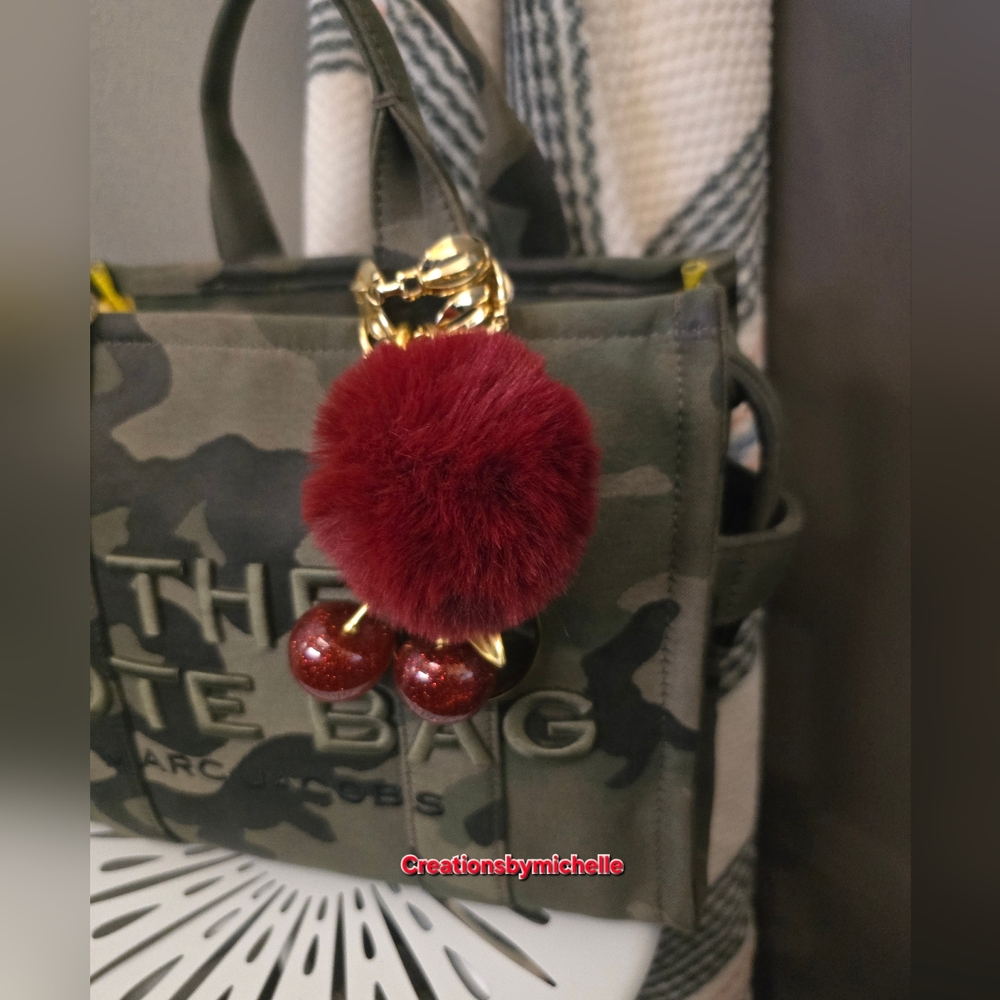 Red cherry Pom Pom Bag Charm